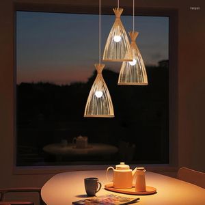 Lámparas colgantes al estilo chino Luces de bambú tejidas a mano Arte Retro Cafe Bar Lounge para jardín Restaurante dormitorio E27 accesorios de iluminación