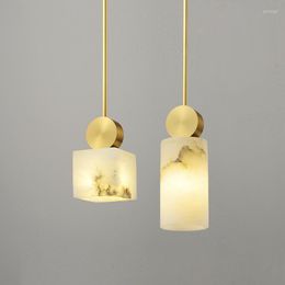Lampes suspendues Style chinois lustre en marbre chambre chevet nordique tête unique créative cuivre lumière de luxe restaurant bar lampe suspendue