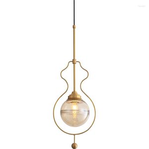 Hanglampen Chinees Traditionele klassieke Zen Art Gourd Lights Copper Glass E14 LED Suspension Luminaire Restaurant Studie TEAHOUSE