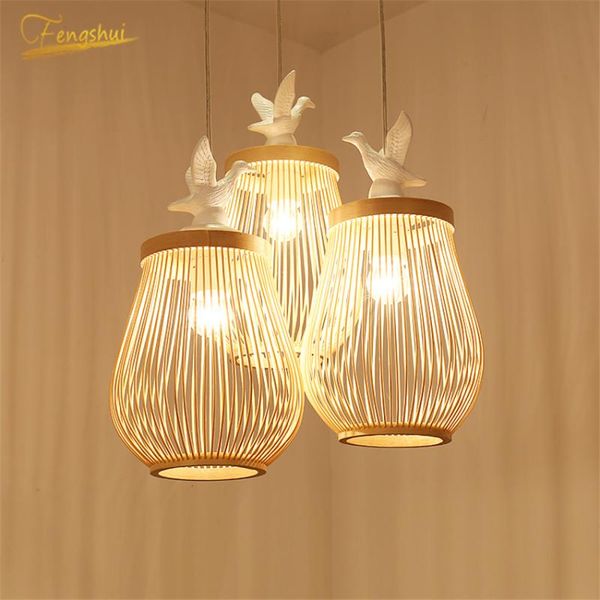 Lampes suspendues Chinois En Bois Bambou LED Lumières Chambre Salon Étude Lampe Intérieur Maison Éclairage Meubles Décor AvizePendant