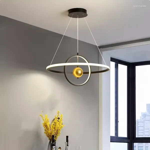 Lampes suspendues Boule de fer circulaire en forme de salon Lustre Chambre à coucher Salle à manger Maison Décor Loft Hanglamp LED Luminaires