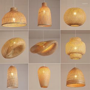 Pendant Lamps Classical Bamboo Light Hand Knitting Restaurant Vintage Style Chandeliers Bedroom Kitchen Lighting Shades E27 Base