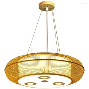 Lampes suspendues Classique Bambou Naturel Motif Lustre Ovale Lightrestaurant Tissé Droplamp Luminaires Pour Restaurant