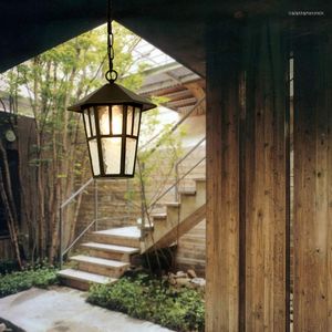 Lámparas colgantes Lámpara clásica impermeable para exteriores Luces de jardín hexagonales negras Luminaria de suspensión antigua Industrielle