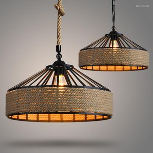 Lampes suspendues Classique Sisal Corde Espagne E27 Suspension Rétro Antique Industrielle Lampe Lustre Fer Bougie