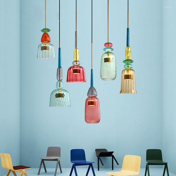 Lámparas colgantes luces de dulces de color moderna sala de estar dormitorio para niños colgantes colgantes de vidrio colgante de decoración del hogar WF