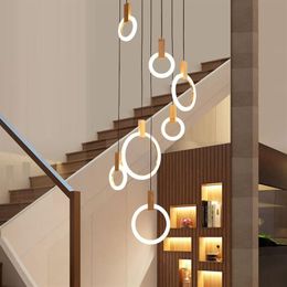 Lampes suspendues Lustre LED contemporain lumières nordiques droplights éclairage d'escalier en acrylique 3 5 6 7 10 anneaux luminaire intérieur 262o