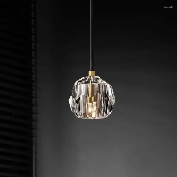 Pendante lampes Copper Crystal Roard Chandelier Modern Simple Luxury Luxury Bedroom Bedside Living Bar Disc