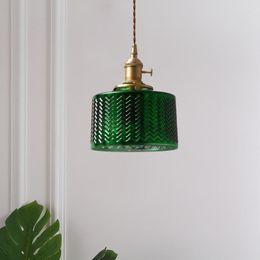 Hanglampen koperen glasophanging LED -lamp voor eetkamer foyer bedzijde appartement Nordic groen licht hangend