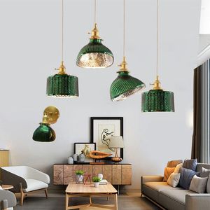 Lampes suspendues Suspension en verre de cuivre lampe à Led pour salle à manger Foyer lit côté appartement nordique lumière verte suspendue ZM1014