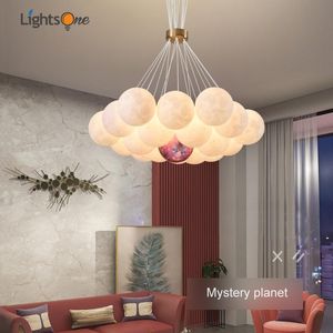 Pendant Lamps Creative 3D Printing Bubble Moon Living Room Lights Modern Minimalist Children's Bedroom