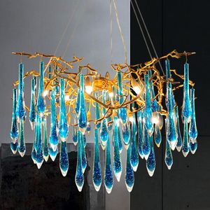 Lámparas colgantes, arte creativo, candelabros de rama de cobre con goteos, accesorio de iluminación de rama de latón lujoso para sala de estar, colgante