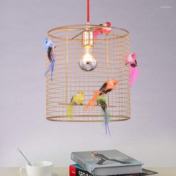 Lámparas colgantes jaula de pájaros creativa luz nórdica Loft decoración del hogar para sala de estar dormitorio lámpara colgante accesorios Led modernos luminaria