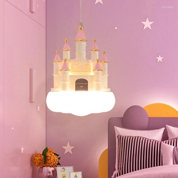 Lampes suspendues Creative Château Lampe Lustre Pour Enfants Chambre Chambre Lumière Fille Chevet Plafond Luminaires LED Éclairage Décor