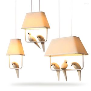 Lámparas colgantes Arte de tela creativo Pájaro Luces LED para habitación de niños Restaurante Decoración de cocina Lámpara colgante Le 110v 220v