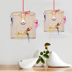 Hanglampen creatief kleurrijke vogel kooi licht morden slaapkamer balkon woonkamer ijzer lamp home decor led keuken hanging177v