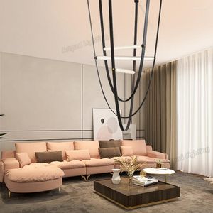 Lampes suspendues Lustre moderne créatif pour lampe de salon escalier El ceinture suspension lumière design italien LED décor lumières de suspension