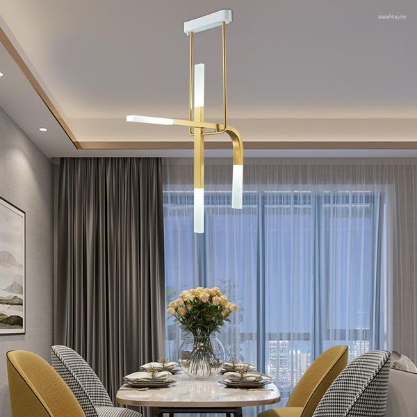 Lámparas colgantes, candelabro LED creativo en forma de U para restaurante, luz colgante de estudio nórdico dorado, iluminación para el hogar de cobre para oficina posmoderna