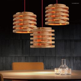 Hanglampen creatief hout licht indoor eetkamer foyer huis versiering vintage rubber professioneel houten frame