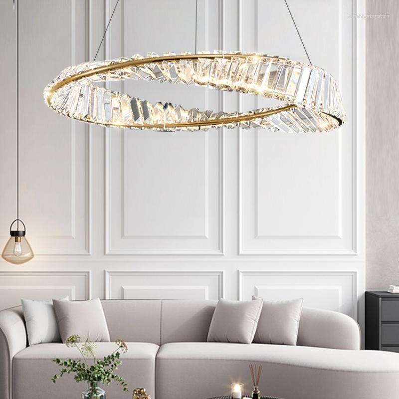 Lampes suspendues lustre en cristal design haut de gamme Restaurant américain anneau circulaire luminaire de chambre à coucher