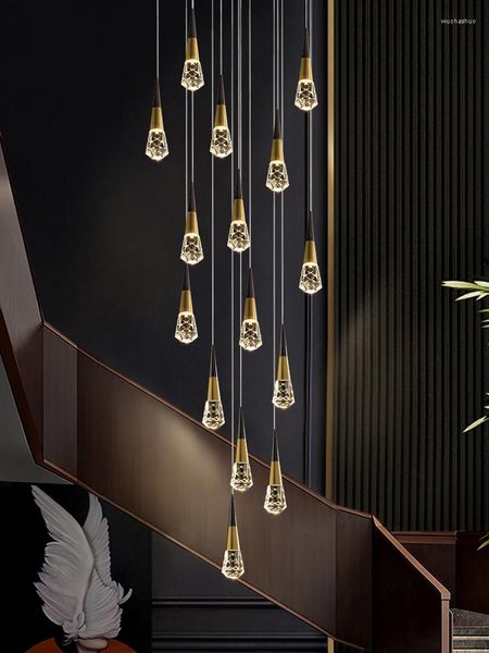 Lámparas colgantes Araña de cristal LED Lámpara de escalera minimalista Penthouse Sala de estar Iluminación Restaurante Cocina Isla Café