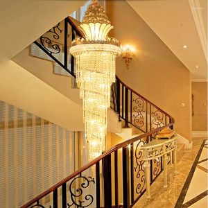 Hangende lampen kristal kroonluchter luxe villa duplex woonkamer lamp European holle draaiende trap eenvoudig en modern