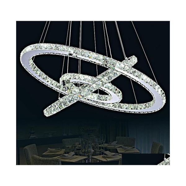 Lámparas colgantes Anillo de diamante de cristal Lámpara de araña LED Lámpara moderna 3 círculos Posición de diferente tamaño Luces de entrega Iluminación I Dhenb