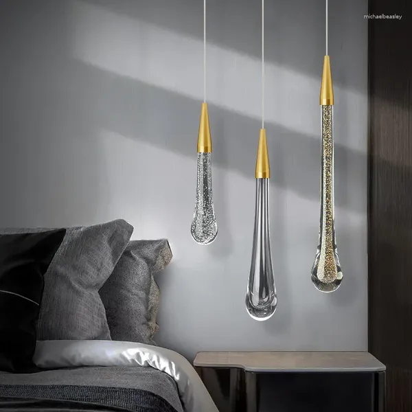 Lampes suspendues en cristal LED lumières pour chambre à coucher salle à manger barre goutte d'eau lustre lampe d'escalier décoration intérieure suspendue