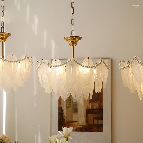 Lampes suspendues lustre de luxe en cristal nordique Vintage plume chambre d'enfant princesse Makaron Winfordo éclairage