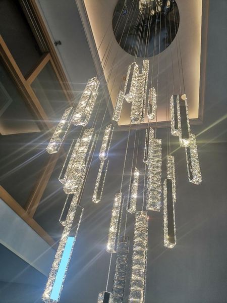 Lampes suspendues Cristal moderne argent/or LED lustre nordique luxe Loft Architecture escalier en colimaçon salle à manger cuisine lustrePenda