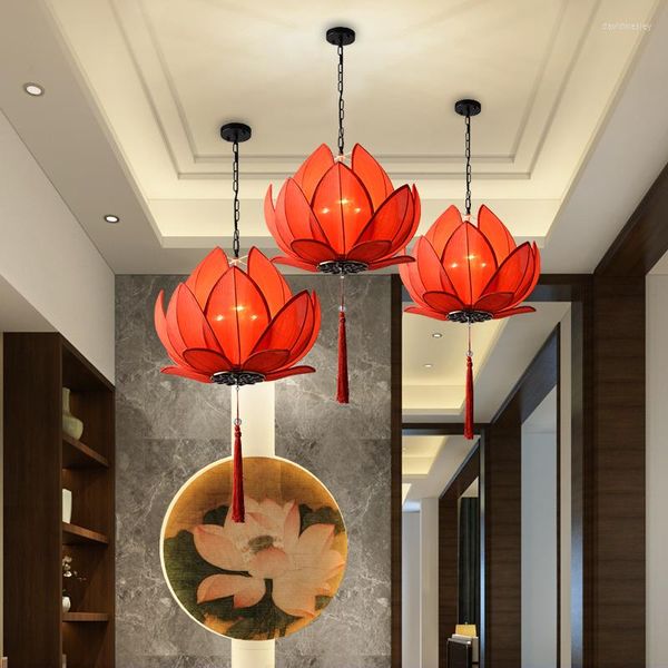 Lampes suspendues Lampe chinoise personnalisée Lustre Lotus Style chinois Salle à manger Zen Tea House Salon de beauté Éclairage