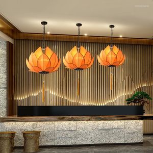 Lampes suspendues Lampe Lotus personnalisée Lustre Restaurant de style classique et Salon de thé Salon de beauté Éclairage Creative Retro Zen
