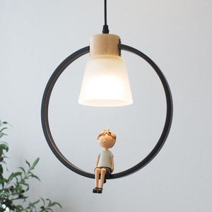 Lampes suspendues décor dessin animé chambre Led lustre garçon amp; Fille lumière Style américain résine barre Kicthen éclairage Loft lampe d'intérieur bois