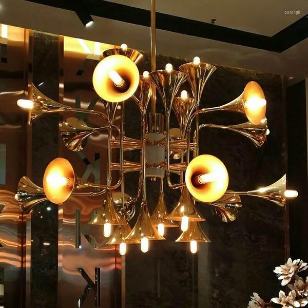 Lámparas colgantes Delightfull Botti Flared Trumpet Lamp Rose Gold Chandelier Diseño italiano 12/16/24 Head Kitchen Island Suspensión