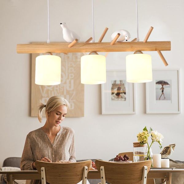 Lámparas colgantes Diseño Lámpara de pájaro para cocina Comedor Mesa Candelabro de madera Nórdico Interior Hogar Niños Colgando