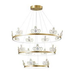 Lampes suspendues Design LED Lustre Lumières Creative 3 Tier Cuivre Lampe Suspendue Pour Salon Chambre Escalier Or Couronne Ronde