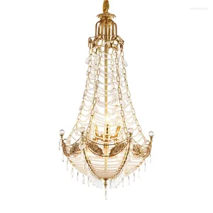 Hanglampen Dingfan Franse Kroonluchter Villa Trap Creatieve Woonkamerlamp Luxe El Restaurant Volledig Koperen Lange Hanglamp