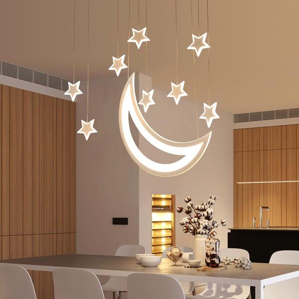 Lámparas colgantes Comedor Lámpara Moderna Minimalista Creativa Super brillante Nórdico Mesa de cinco cabezas Estrella Luna Led HalPendant