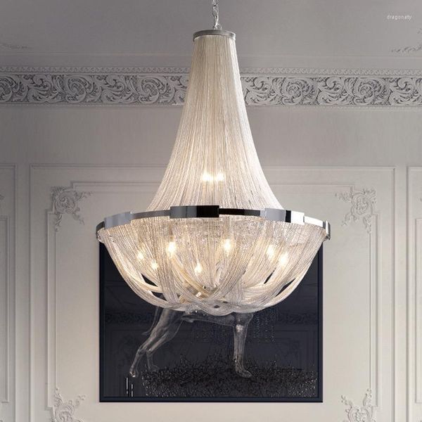 Lampes suspendues Duplex Bâtiment Creux Salon Principal Grand Lustre Pour El Villa Escaliers Moderne Italien Lumière De Luxe En Aluminium Gland Lampe