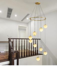 Hanglampen duplex vloer woonkamer middelste creatieve moderne minimalistische minimalistische alle koperen marmeren cover spiraalvormige trapverlichtingspender