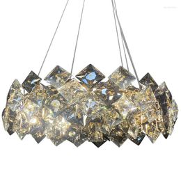 Lampes suspendues E14 lustre de plafond en cristal rond moderne luminaire suspendu modèles de lustre Lampen Designer pour salle à manger salon
