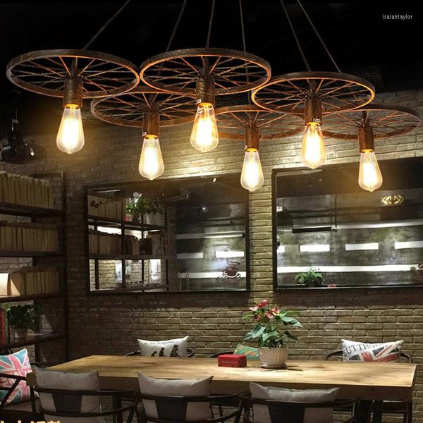 Lampes suspendues E27 LOFT Metal Wheel Light Vintage Industrial Lighting American Aisle Lights Lampe 110V-220V