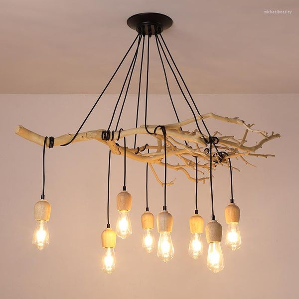 Lámparas colgantes E27 Vintage Loft 8 Heads Tree Chandelier Industry Wind Bar Sala de estar Restaurante Tienda de ropa Creative Nordic Wood