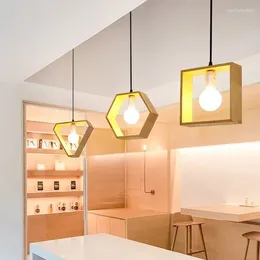 Pendants lampes e27 bois moderne créatif en fer forgé de lustre et de plafonnier industriel suspension pour le café de la cuisine