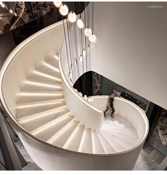 Lampes suspendues El Lobby Chandelier Staircase Light Multi-head Nordic Luxury Marble Spiral