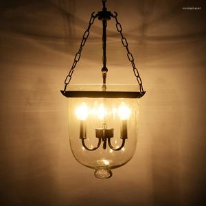 Lampes suspendues économiseur d'énergie-pays américain noir/rouille couleur verre clair Foyer lumière rétro salle à manger décoration D250MM/350MM