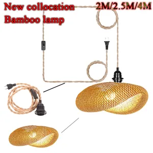 Hanglampen EU-stekker in henneptouwlicht Hangende kroonluchter Handgeweven bamboe lampenkap voor woonkamer Eetkamer Slaapkamer Keuken