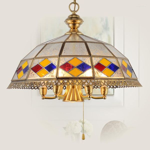 Lampes suspendues Lustre européen Château Salle à manger Rétro Sud-Est asiatique Laiton Multicolore Verre Pastorale Méditerranée ZA626 ZL155