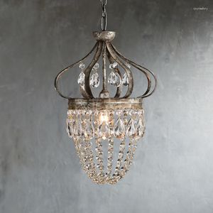 Lampes suspendues européennes rétro couronne médiévale lustre en cristal ancienne chambre antique restaurant porche