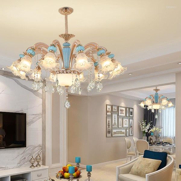 Lámparas colgantes estilo europeo sala de estar lámpara moderna salón sombra abajo comedor cerámica cristal dormitorio lujo dúplex